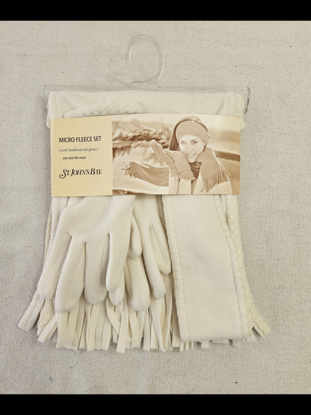 St. John's Bay -Micro Fleece Scarf Hat and Glove Set Off White One Size Fits All